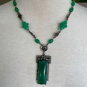 Vintage 1930s Chrysoprase Czech Glass Art Deco Necklace